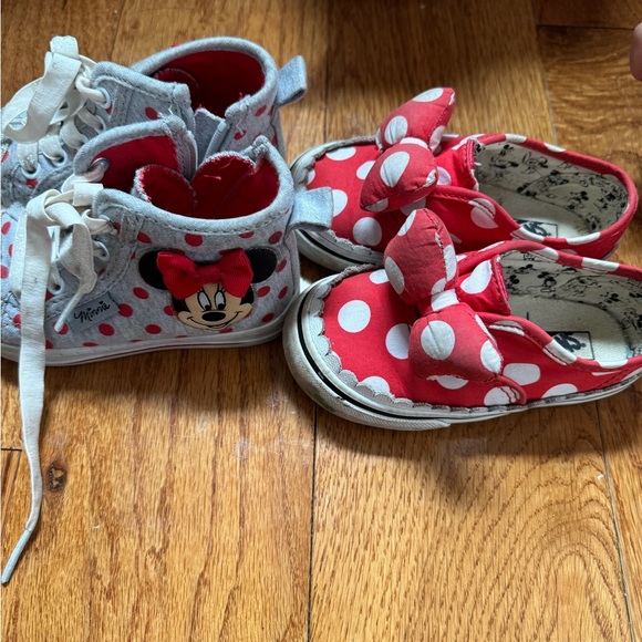 Pair of Minnie Mouse shoes. Red are vans slip on. Grey light up. - Picture 4 of 7